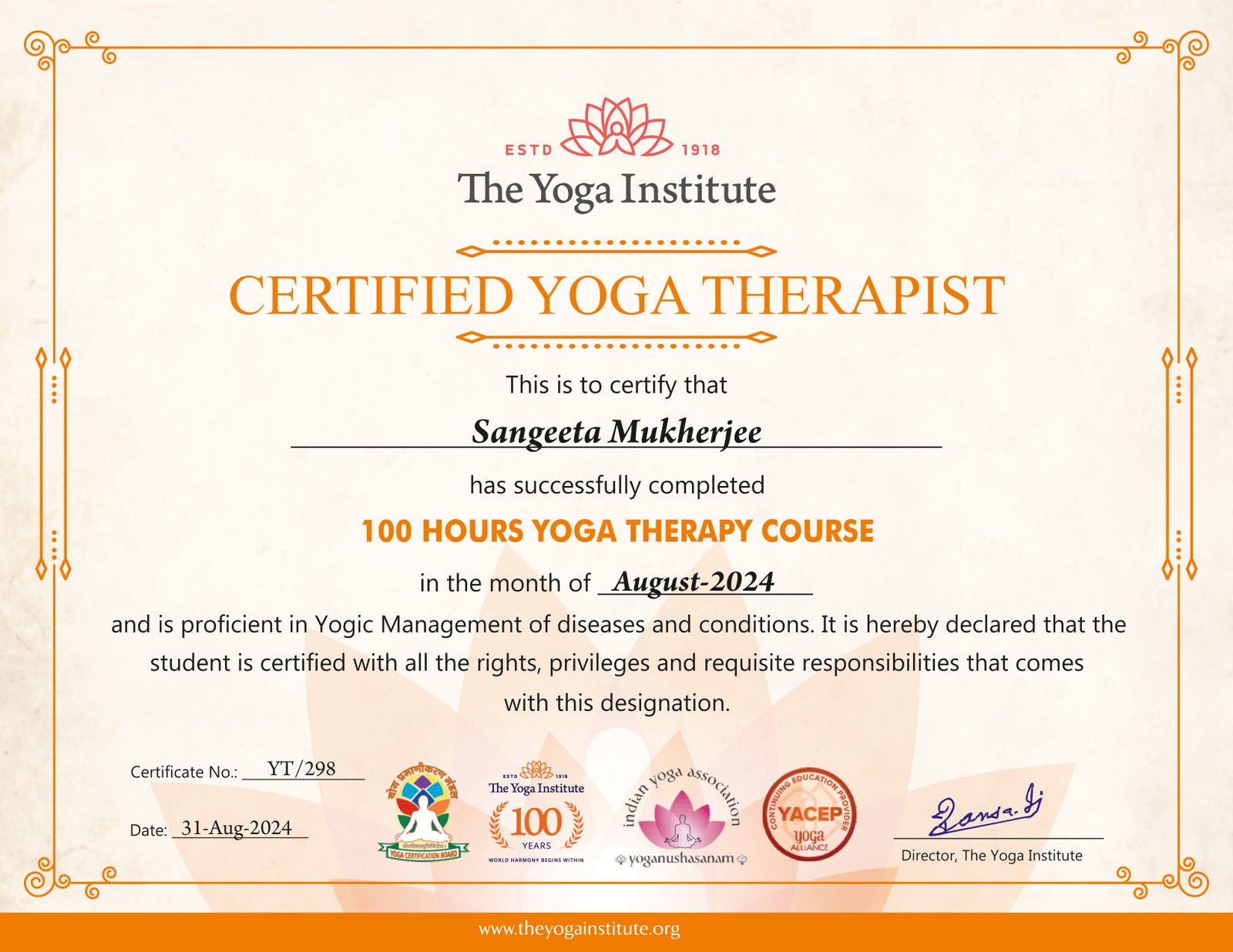 Certified Yoga therapist- The Yoga Institute, Santacruz (East)