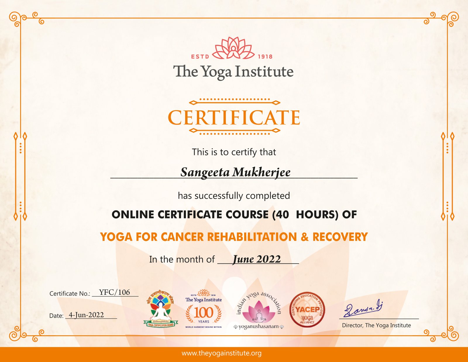 Certified yoga therapist for cancer Rehabitation and recovery