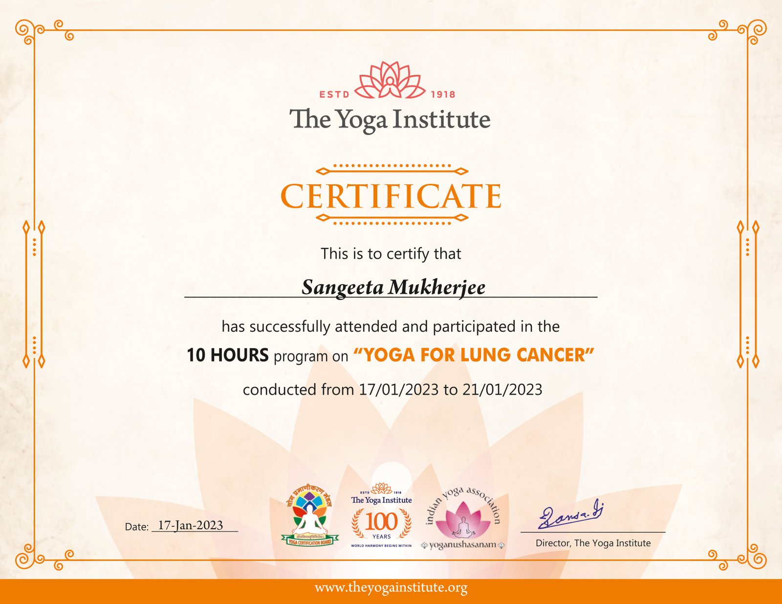 Certified yoga therapist for Lungs cancer